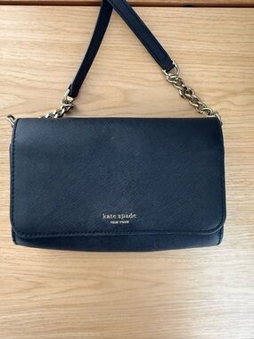 kate spade Black Saffiano Crossbody with Gold Chain Accent